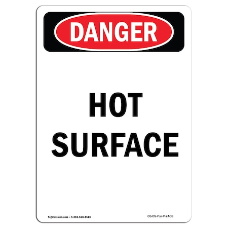 Signmission OSHA Danger Sign, Hot Surface, 5in X 3.5in Decal, 3.5" W, 5" H, Portrait, Hot Surface OS-DS-D-35-V-2408
